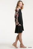 Floral & Animal Pocket Dress, Black