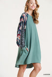 Floral & Animal Pocket Dress, Lagoon