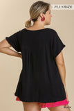 Cut Out Frayed Fringe Top, Black