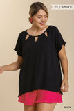 Cut Out Frayed Fringe Top, Black