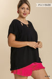 Cut Out Frayed Fringe Top, Black