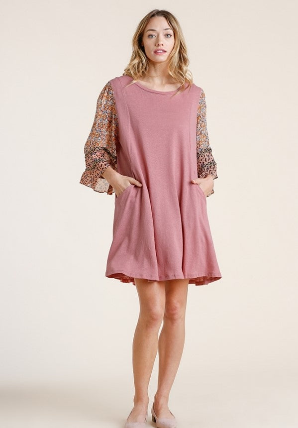 umgee usa Mixed Print Bell Sleeve Dress