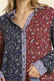 Mixed Floral Roll Tab  Shirt