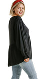 Pleated Detail Babydoll Top, Black