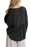 Pleated Detail Babydoll Top, Black