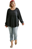 Pleated Detail Babydoll Top, Black