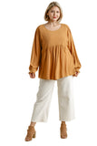 Pleated Detail Babydoll Top, Mustard