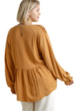 Pleated Detail Babydoll Top, Mustard