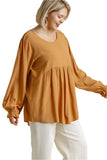Pleated Detail Babydoll Top, Mustard