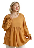 Pleated Detail Babydoll Top, Mustard