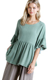 umgee usa Bell Sleeve Frayed Peplum Top