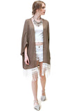 Bohemian Crochet & Fringe Kimono Jacket, Olive
