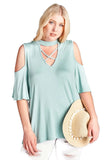Caged Cold Shoulder Bell Sleeve Top, Sage