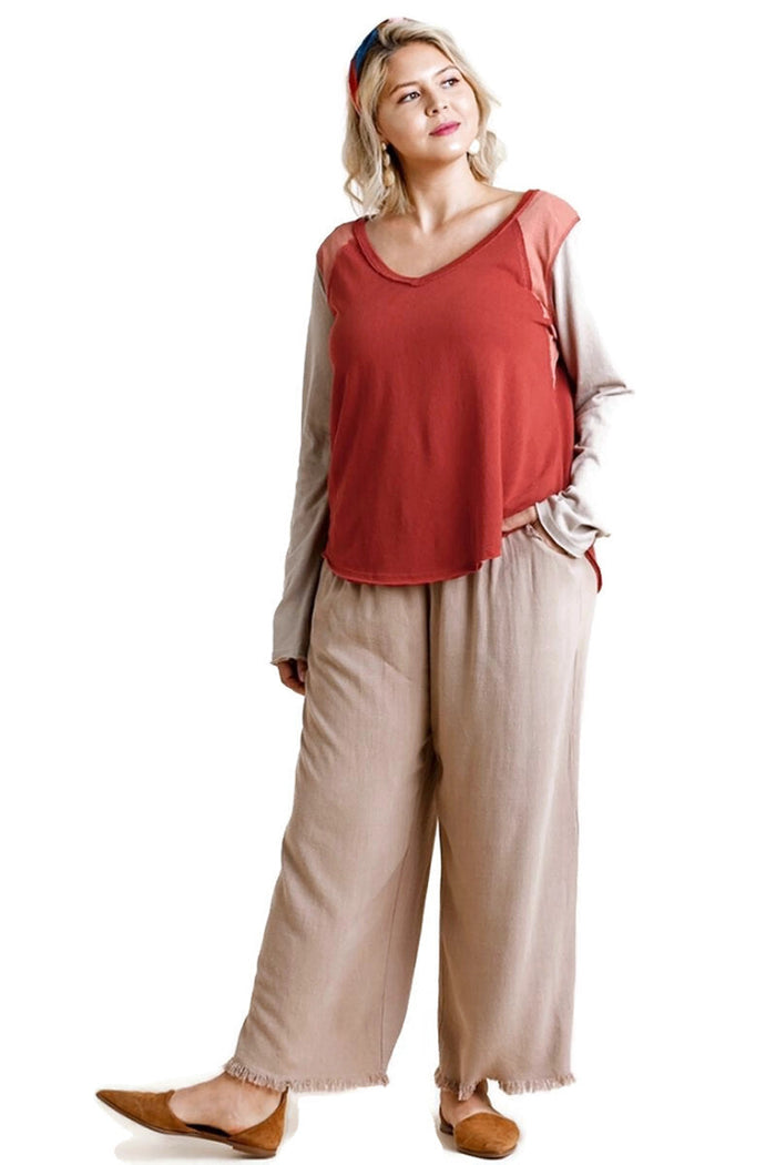 umgee usa color block raw edge top