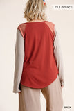 Raw Edge Color Block Top, Brick