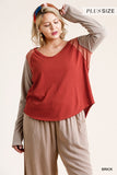 Raw Edge Color Block Top, Brick