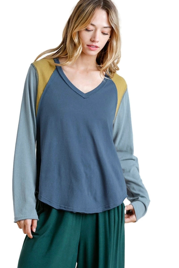 UMGEE USA Color Block Raw Edge Top,