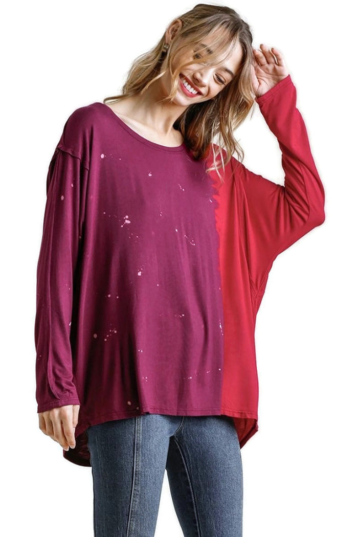 umgee usa Contrast Color Raw Edge Top, Grape