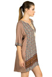 Mixed Print Tassel Tie Dress, Taupe