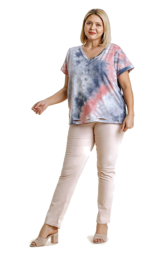 umgee Distressed Tie Dye Top