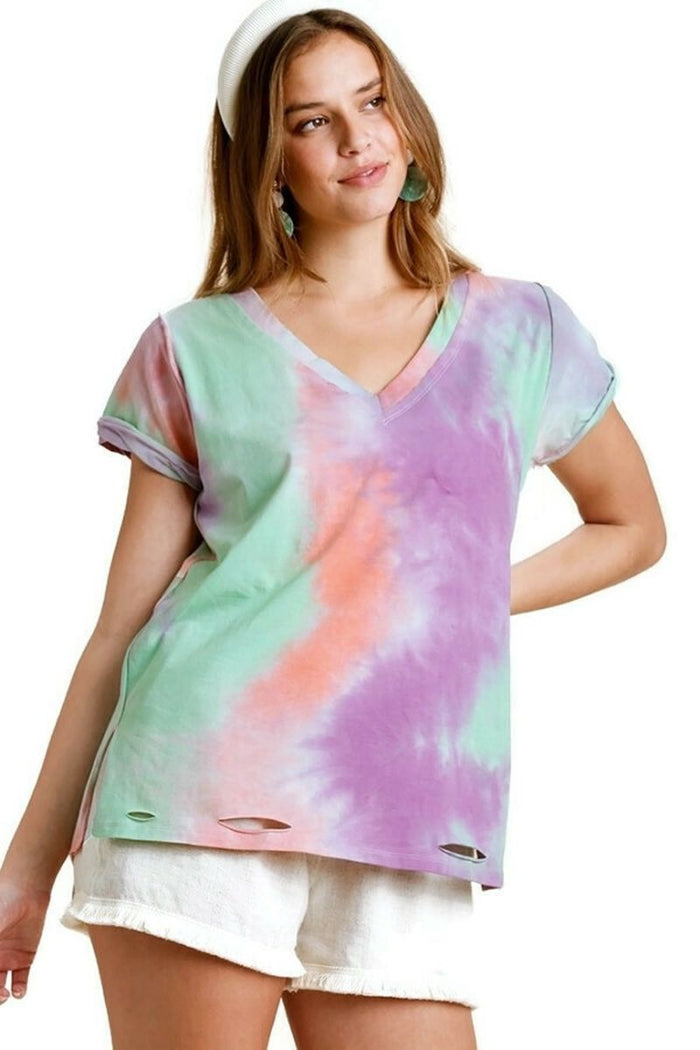 umgee usa Distressed Tie Dye Top