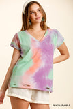 Distressed Tie Dye Top, Peach/Purple