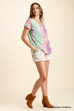 Distressed Tie Dye Top, Peach/Purple