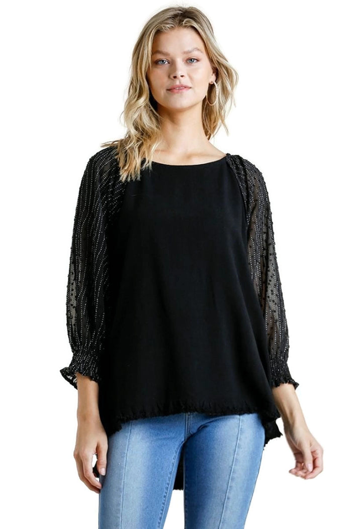 umgee dotted Mesh puffed sleeve top