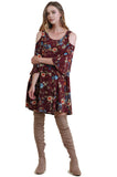 Floral  Cold Shoulder Dress, Maroon