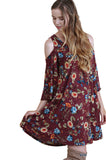 Floral  Cold Shoulder Dress, Maroon