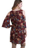 Floral  Cold Shoulder Dress, Maroon