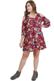Floral  Cold Shoulder Dress, Maroon