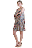 Floral Cold Shoulder Dress, Latte