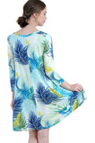 Tropical Leaf Print Shift Dress, Green Mix