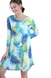 Tropical Leaf Print Shift Dress, Green Mix