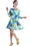 Tropical Leaf Print Shift Dress, Green Mix