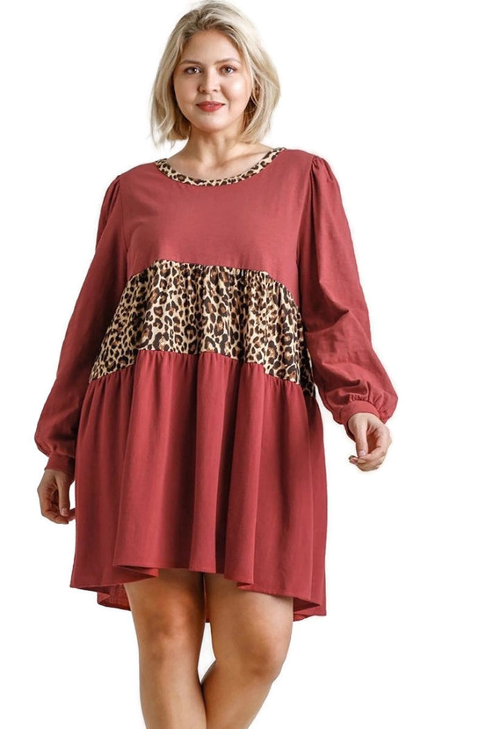 umgee usa Leopard Tiered Babydoll Dress
