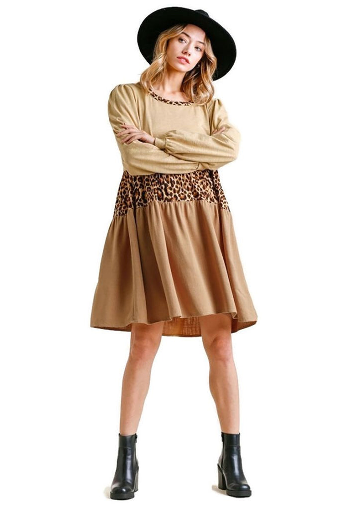 umgee usa Leopard Tiered Babydoll Dress