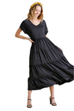 Tiered V-Neck Maxi Dress, Black