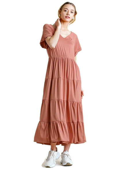 fitted lace wedding dress Tiered V-Neck Maxi Dress, Clay