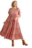 Tiered V-Neck Maxi Dress, Clay