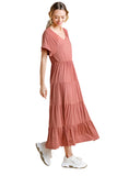 Tiered V-Neck Maxi Dress, Clay
