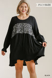 Spotted Tiered Fringe Dress, Black