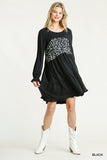 Spotted Tiered Fringe Dress, Black