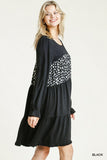 Spotted Tiered Fringe Dress, Black