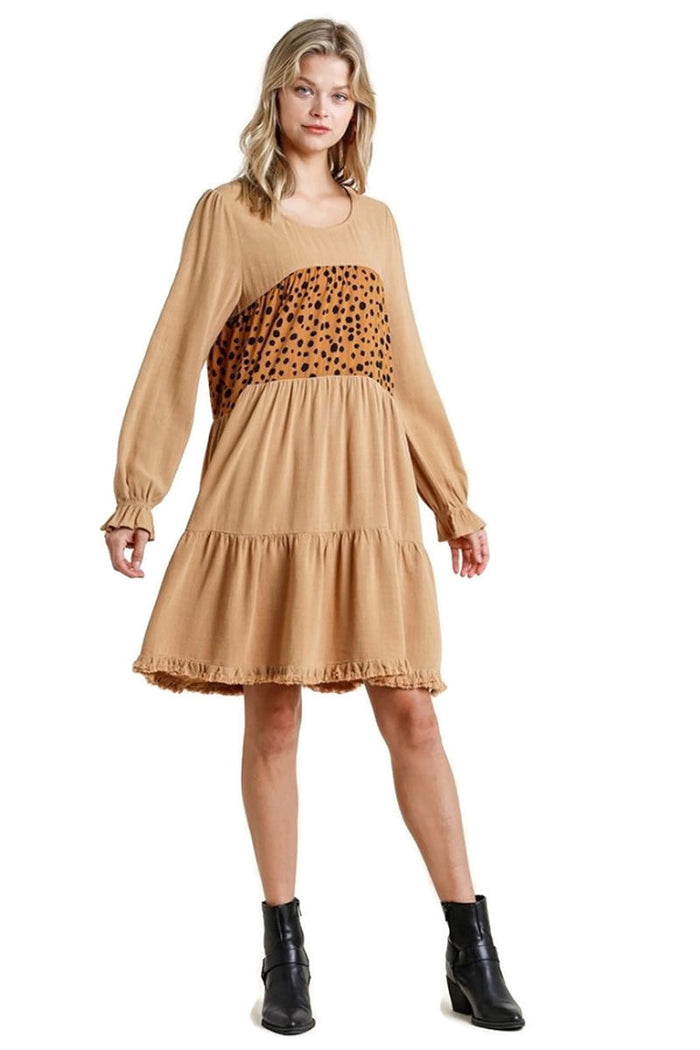 Spotted Tiered Fringe Dress, umgee usa