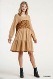 Spotted Tiered Fringe Dress, Caramel