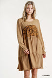 Spotted Tiered Fringe Dress, Caramel