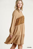 Spotted Tiered Fringe Dress, Caramel