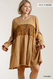 Spotted Tiered Fringe Dress, Caramel